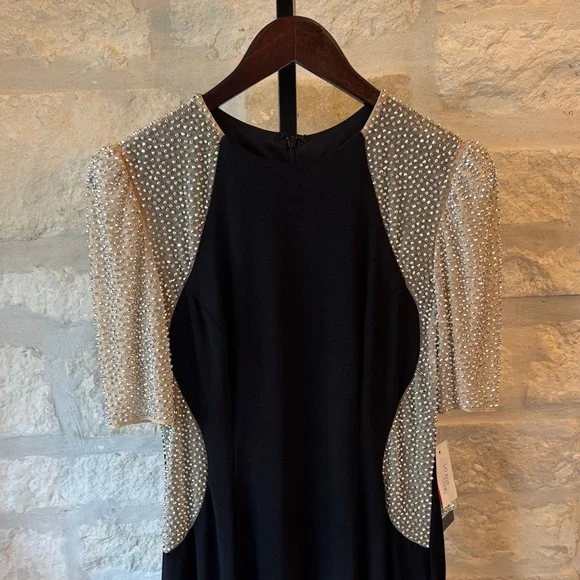 Xscape- Chic Black Dress with Silver Stud Accents - Picture 2 of 7